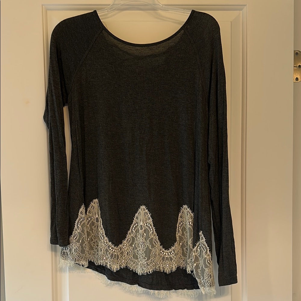Altar'd State Gray Asymmetrical Embellished Blouse